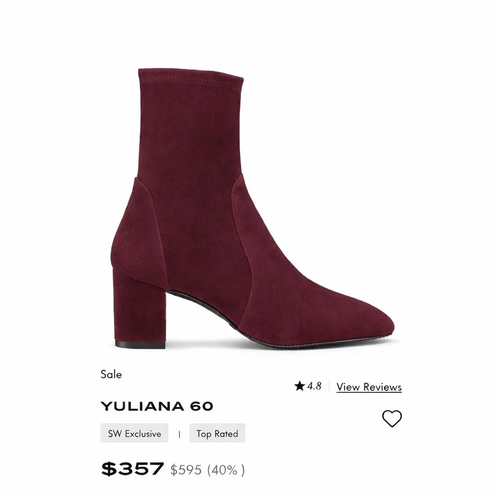 STUART WEITZMAN YULIANA 60 BURGUNDY RED SOCK ANKLE BOOTIE CHUNKY HEEL SIZE 9